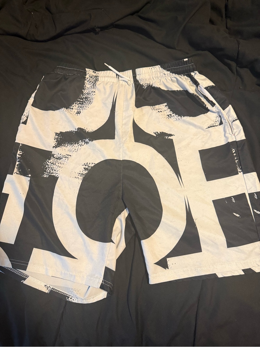 Source Unknown Black and White Graphic Swim Shorts